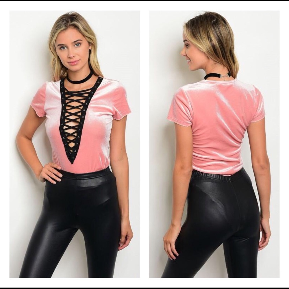 Pink Lace Up Top